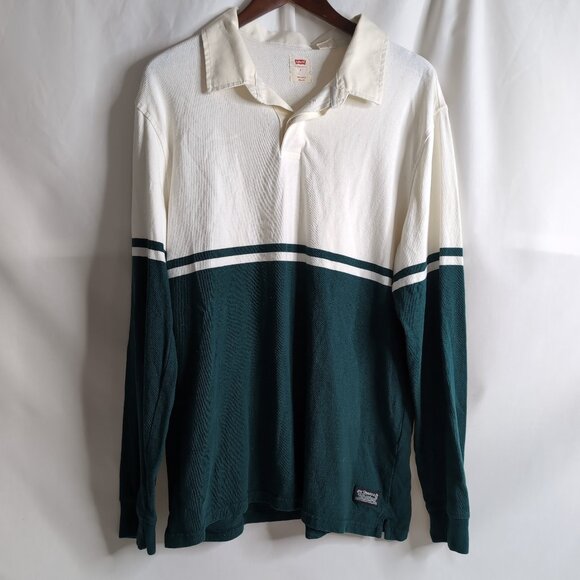 Levi's Vintage Long Sleeve Polo Relaxed Off-White/Dark Green, Large - Picture 1 of 7